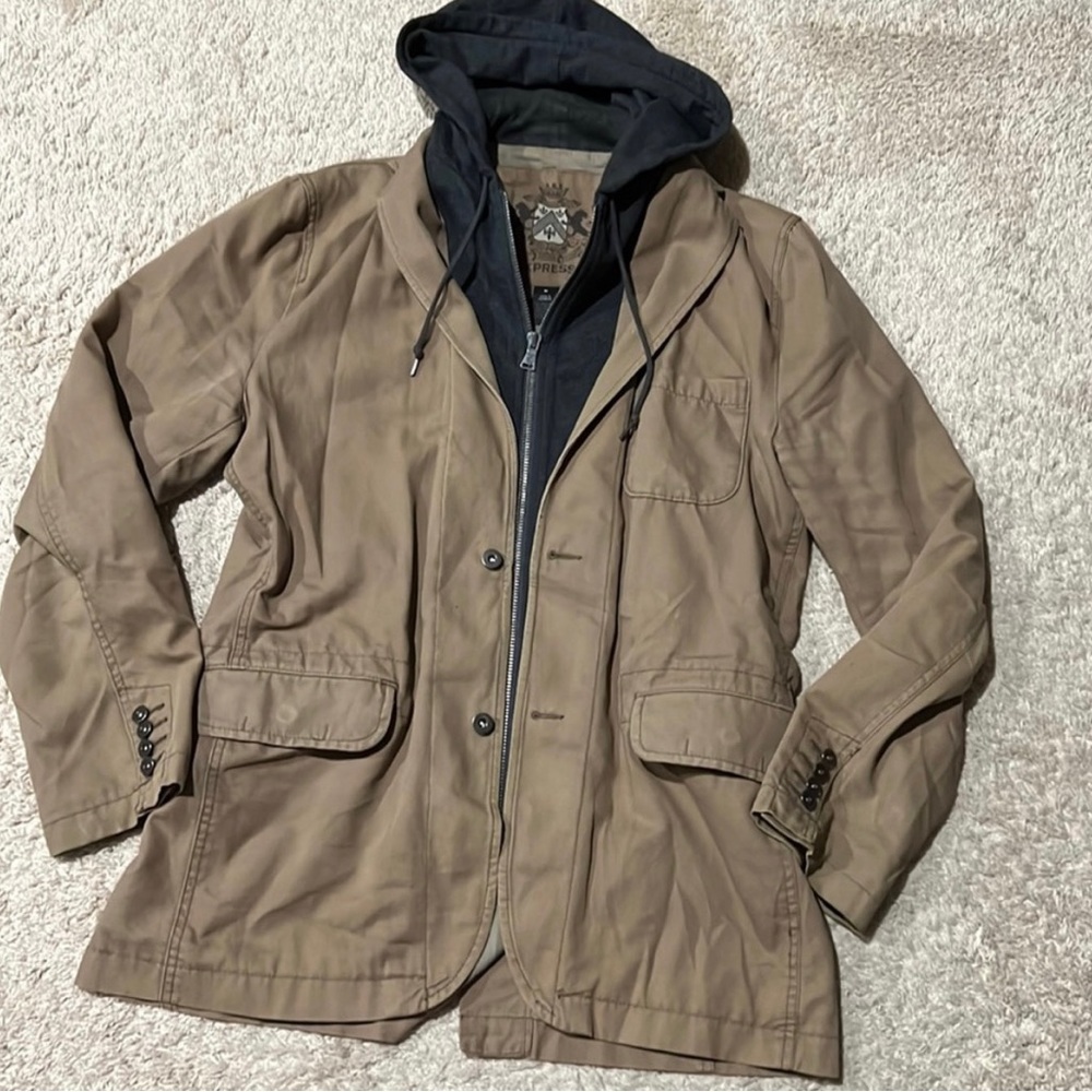 Express Men’s double layer look cotton canvas blazer attached sweatshirt hoodie
